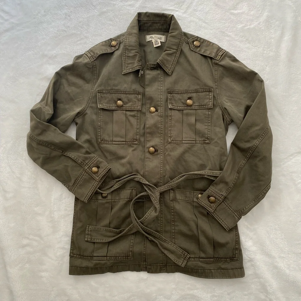 Madewell Utility Chino Safari Jacket Forest Green Gold Buttons Small Military - Picture 7 of 8